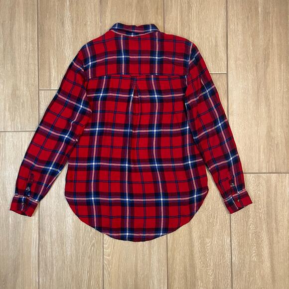 American Eagle Red Plaid Flannel Shirt Women’s Medium Boyfriend Fit Soft - Picture 2 of 11